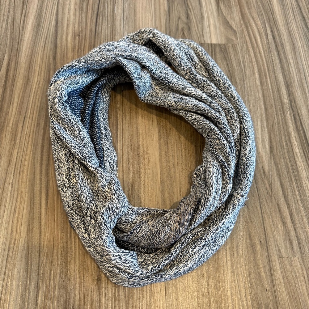 Navy Blue and White Knit Infinity Scarf